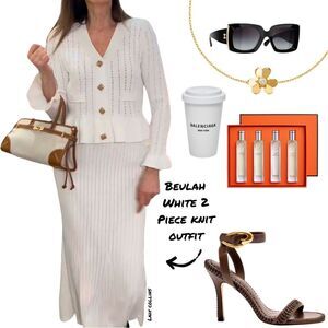 Beulah 2 Piece White Knit Top & Skirt Set